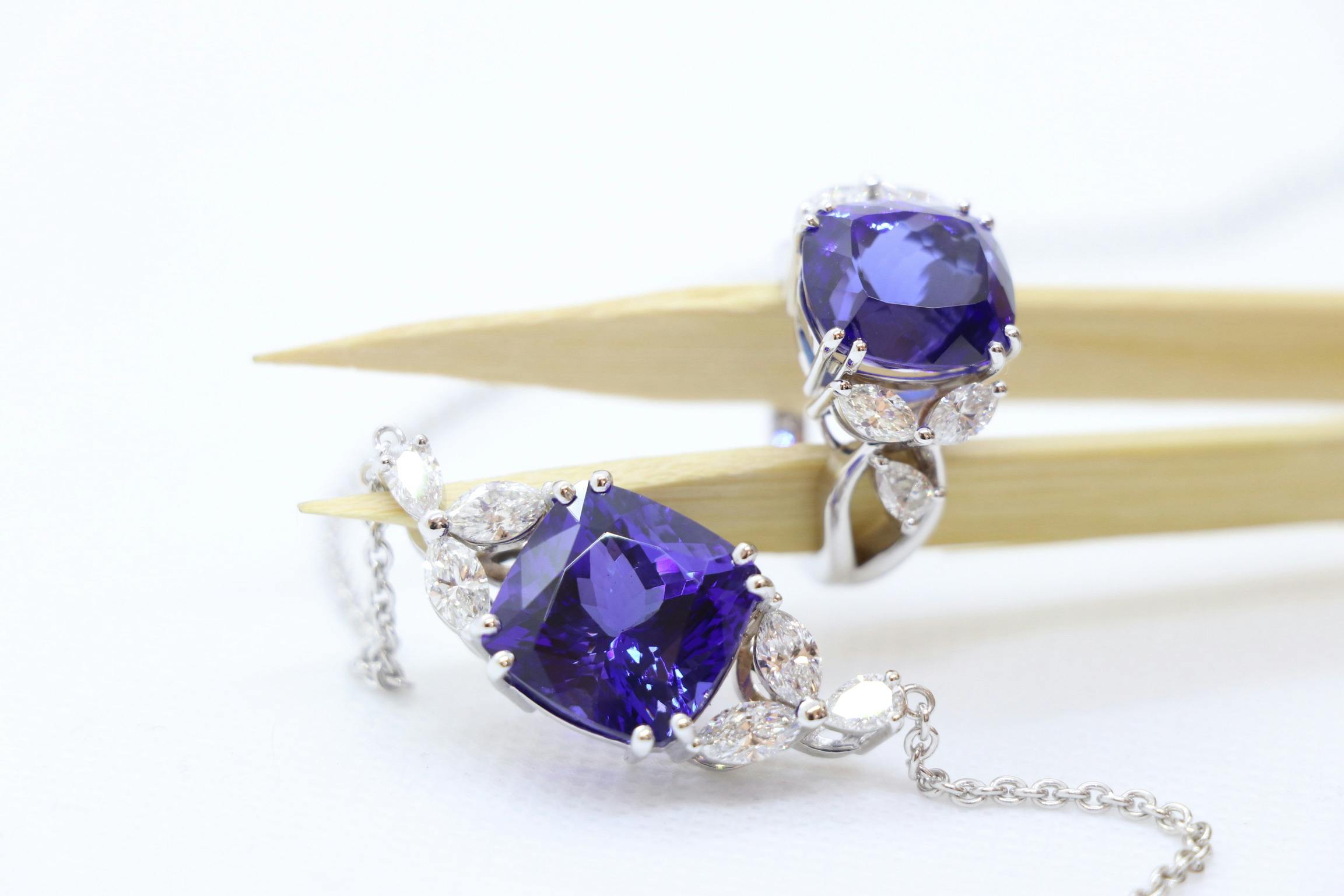 Bague & Collier Tanzanite sur baguettes